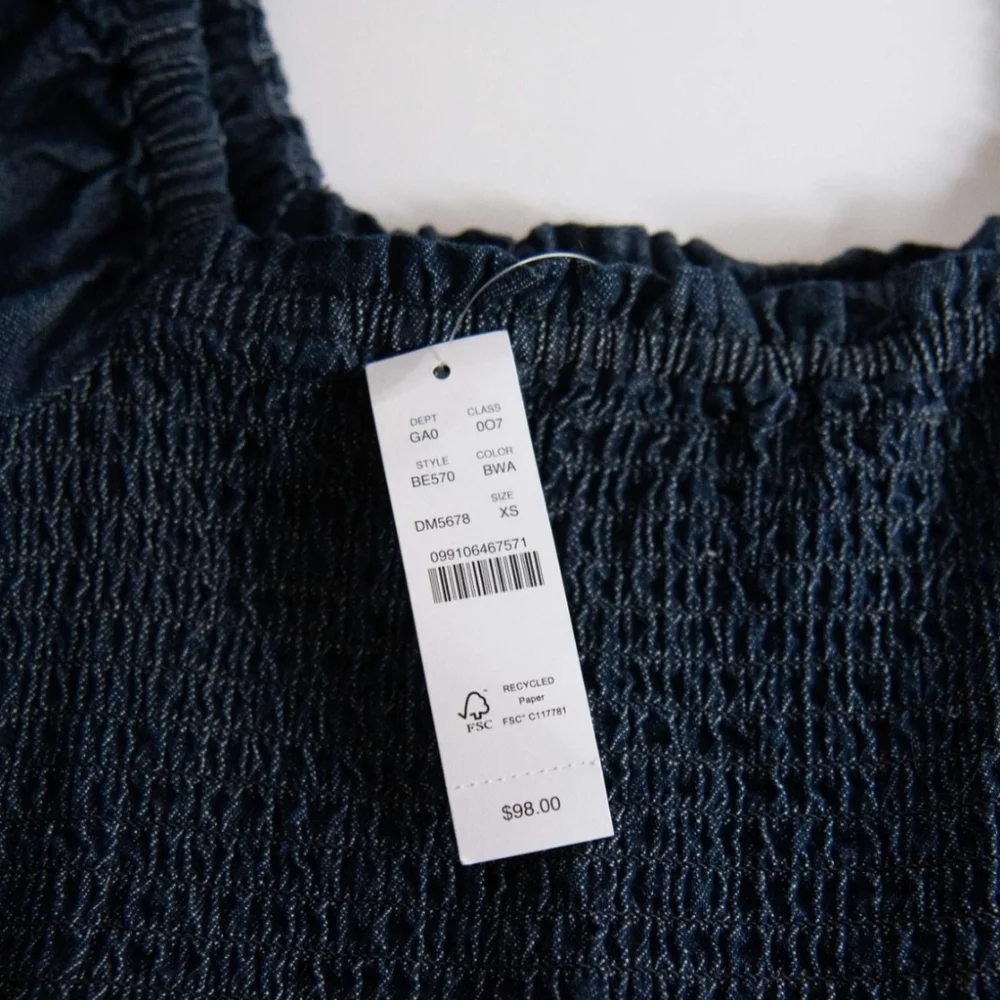 J.CREW PUFFY SLEEVE CHAMBRAY JEANS SMOCKED TOP XS BNWT $98 1 LEFT!